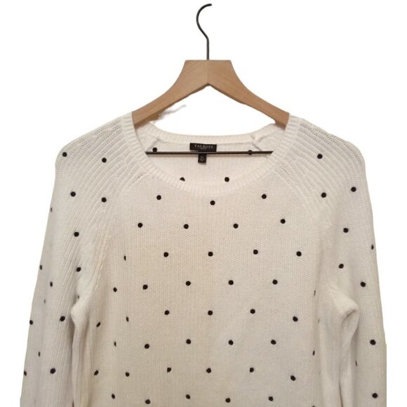 TALBOTS Petite White & Black Dotted Long Sleeve Crew Neck Knitted Sweater Sz LP - Picture 2 of 7